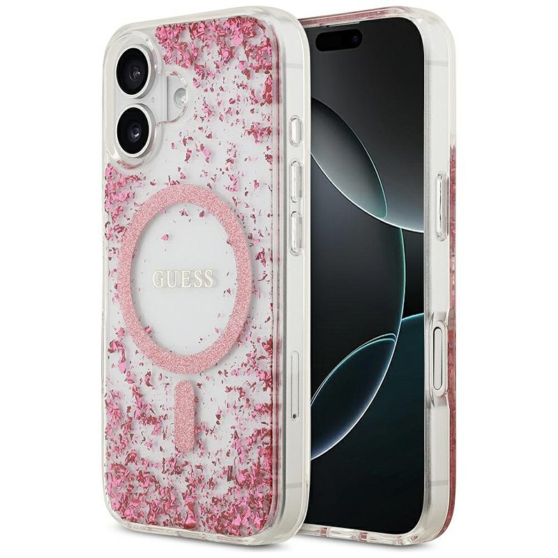 Guess case for iPhone 17 HC MAGSAFE RESIN BOTTOM GLITTER pink