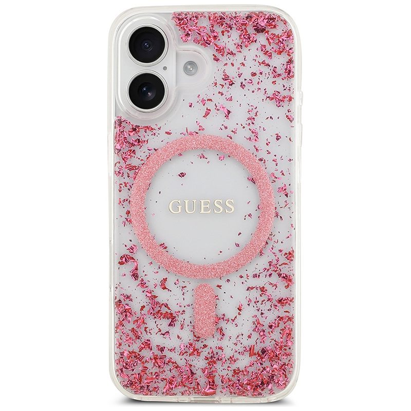 Guess case for iPhone 17 HC MAGSAFE RESIN BOTTOM GLITTER pink - Billede 3