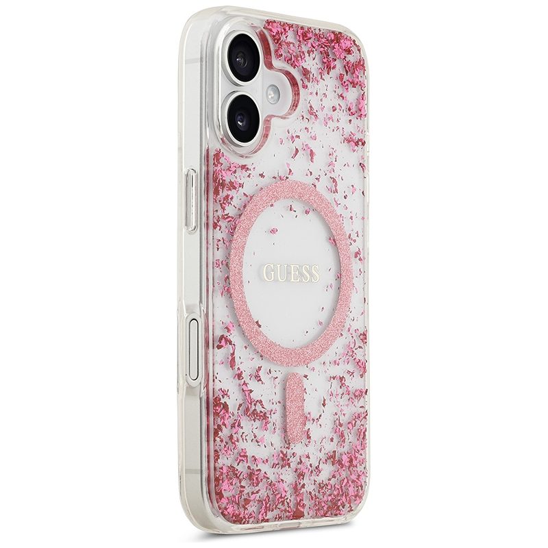 Guess case for iPhone 17 HC MAGSAFE RESIN BOTTOM GLITTER pink - Billede 4