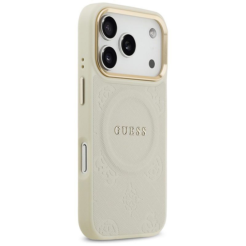 Guess case for iPhone 17 Pro HC MAGSAFE PU W/ PEONY HOT STAMP beige - Billede 4