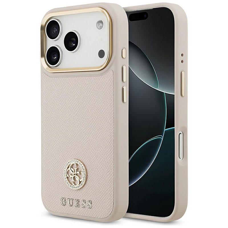 Guess case for iPhone 17 Pro HC MAGSAFE PU W/ GRAINED PU STRASS LOGO pink