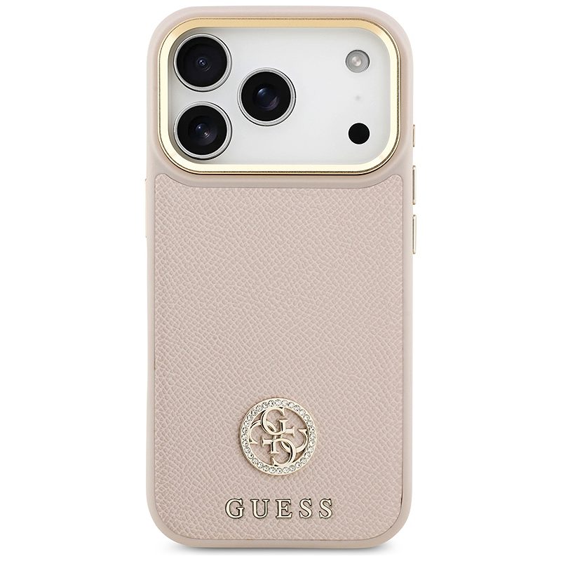Guess case for iPhone 17 Pro HC MAGSAFE PU W/ GRAINED PU STRASS LOGO pink - Billede 3