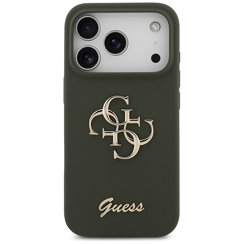 Guess Silicone Big 4G Script case for iPhone 17 Pro Max khaki - Billede 3