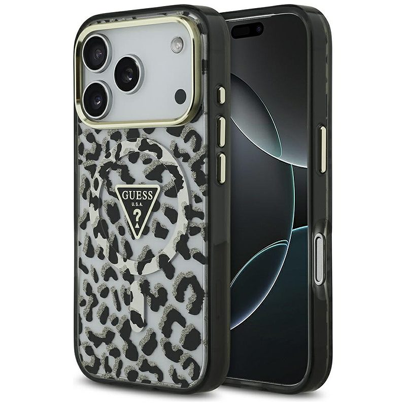 Guess Leopard Glitter MagSafe case for iPhone 17 Pro Max black
