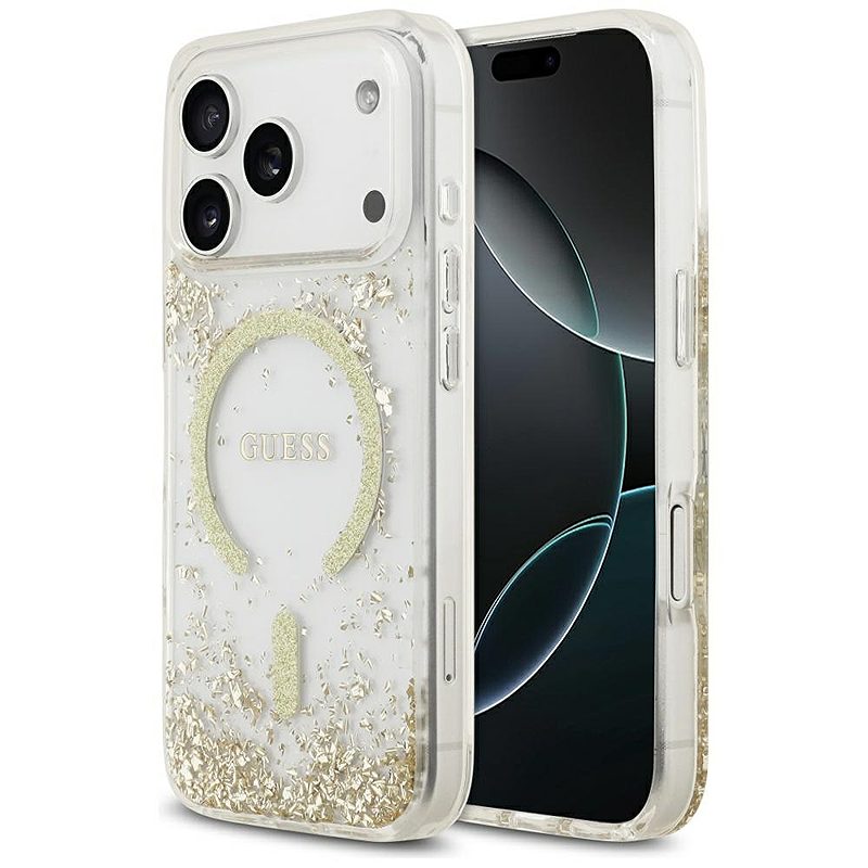 Guess Resin Bottom Glitter MagSafe case for iPhone 17 Pro gold