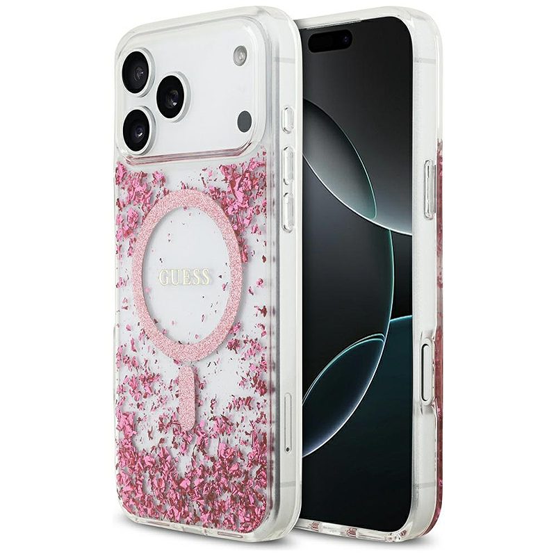 Guess Resin Bottom Glitter MagSafe case for iPhone 17 Pro Max pink