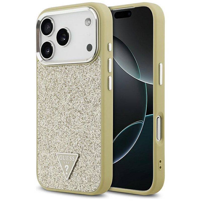 Guess Glitter Triangle Logo MagSafe case for iPhone 17 Pro gold