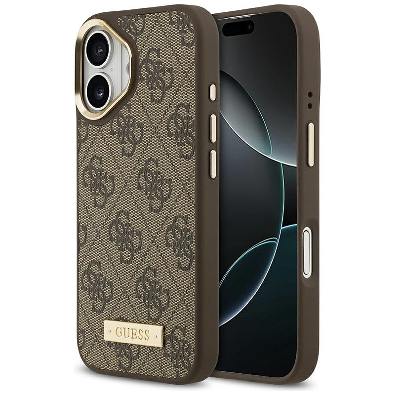 Guess 4G Logo Plate MagSafe case for iPhone 17 brown
