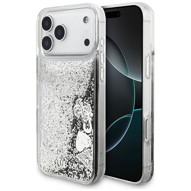 Guess Liq. Glitter Charms case for iPhone 17 Pro silver