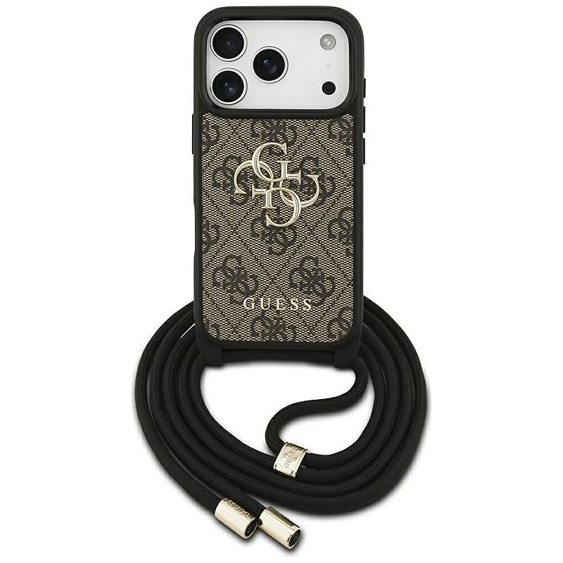 Guess 4G Big Logo Cord Stap Crossbody case for iPhone 17 Pro brown