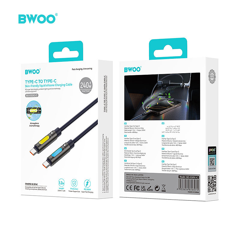 BWOO 240W Type C to Type C Data scented Cable With RGB Lighting Black X325C-C - Billede 4