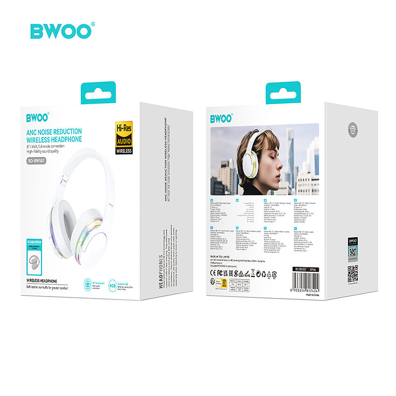 BWOO ANC Wireless Headphone Premuim Sound Quality BW587 White - Billede 4