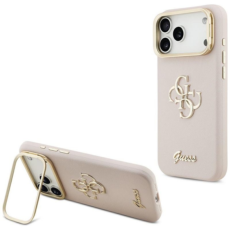 Guess Grained Big 4G & Stand Camera case for iPhone 17 Pro Max pink