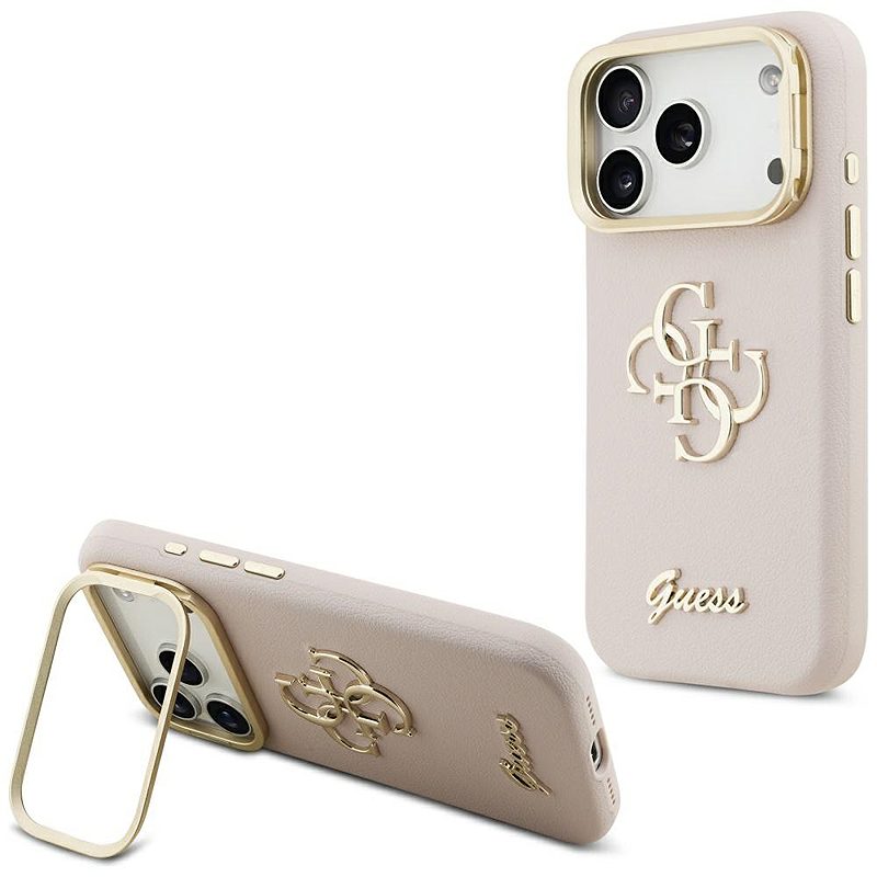 Guess Grained Big 4G & Stand Camera case for iPhone 17 Pro pink