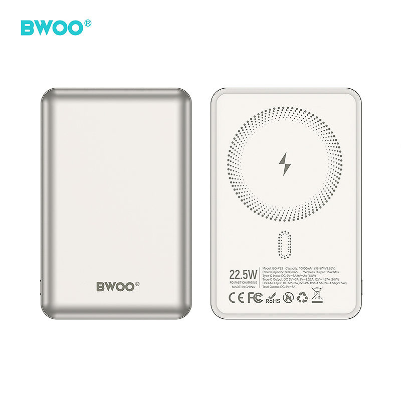 BWOO P82 BO 10000mah 15w power bank wireless charging light grey - Billede 3