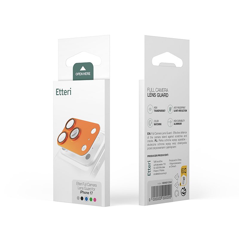 Etteri full camera lens guard for iPhone 17 Pro Max orange - Billede 5