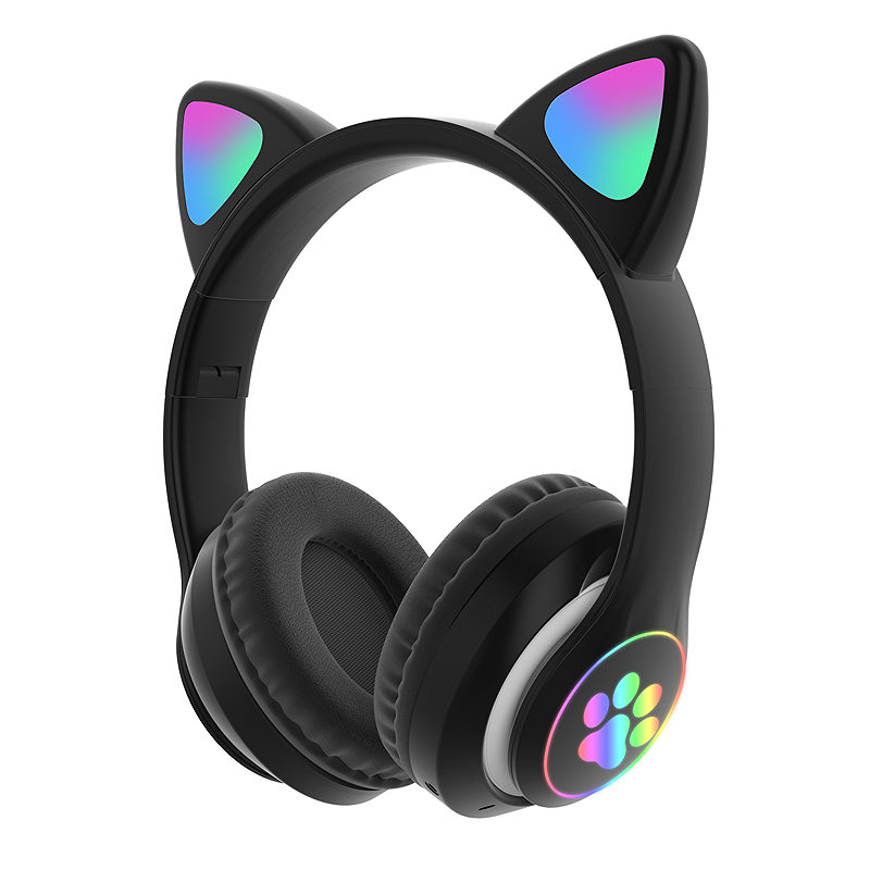 SŁUCHAWKI DLA DZIECI BLUETOOTH LED / KOCIE USZY,  BLACK / CZARNY