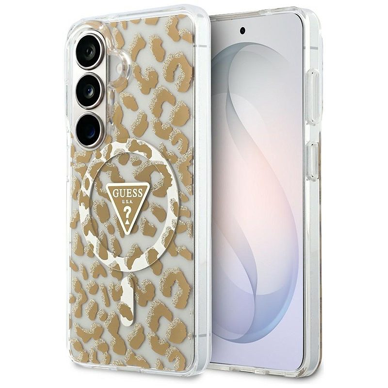 Guess case IML Leopard Print Triangle MagSafe for Samsung Galaxy S26 brown