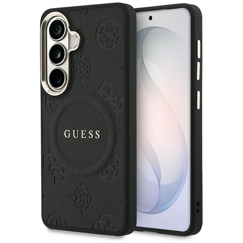 Guess case Saffiano Peony Embossed Ring MagSafe for Samsung Galaxy S26 Plus black