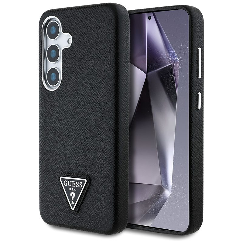 Etui Guess Grained Triangle Logo MagSafe do Samsung Galaxy S25 czarny