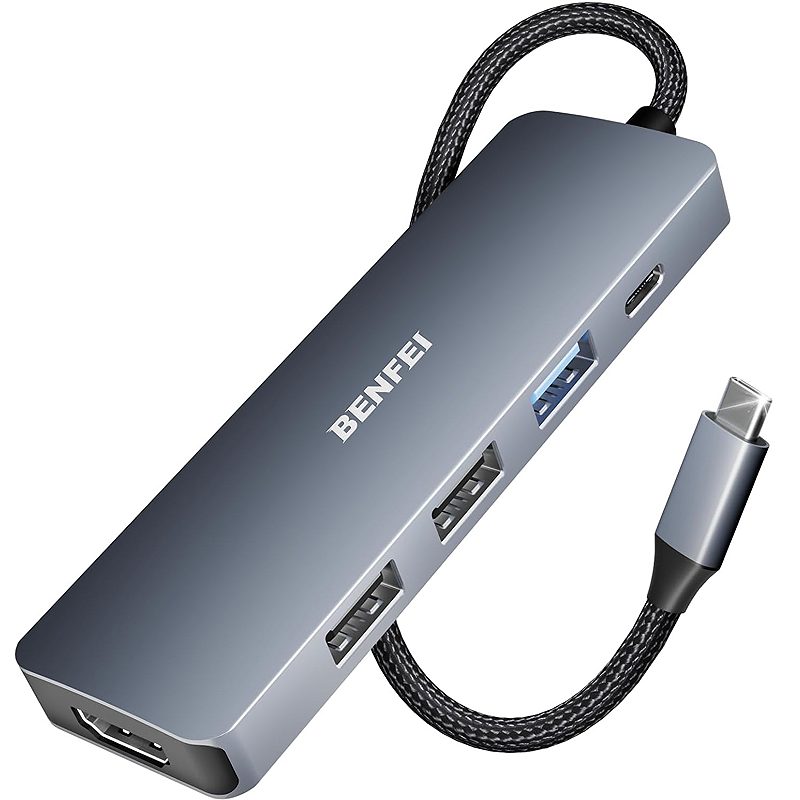 BENFEI adapter hub 5 in 1 USB-C to 4K HDMI USB-C 100W PD 3x USB A gray