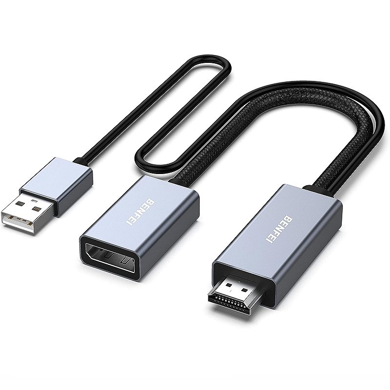 BENFEI adapter HDMI to DisplayPort 4K 60Hz 2K 144Hz 1080P 165Hz unidirectional gray