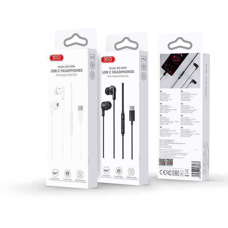 XO wired earphones EP84 USB-C black - Billede 4