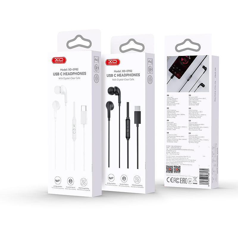 XO wired earphones EP82 USB-C white - Billede 4