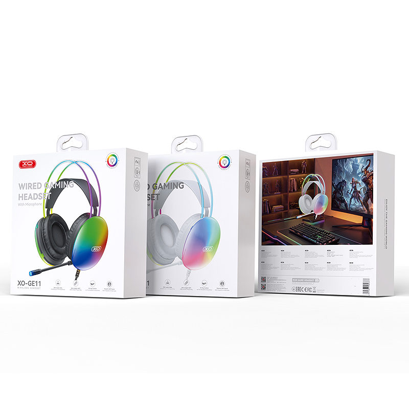 XO wired headphones GE11 jack 3,5mm - USB-A black RGB microphone - Billede 4