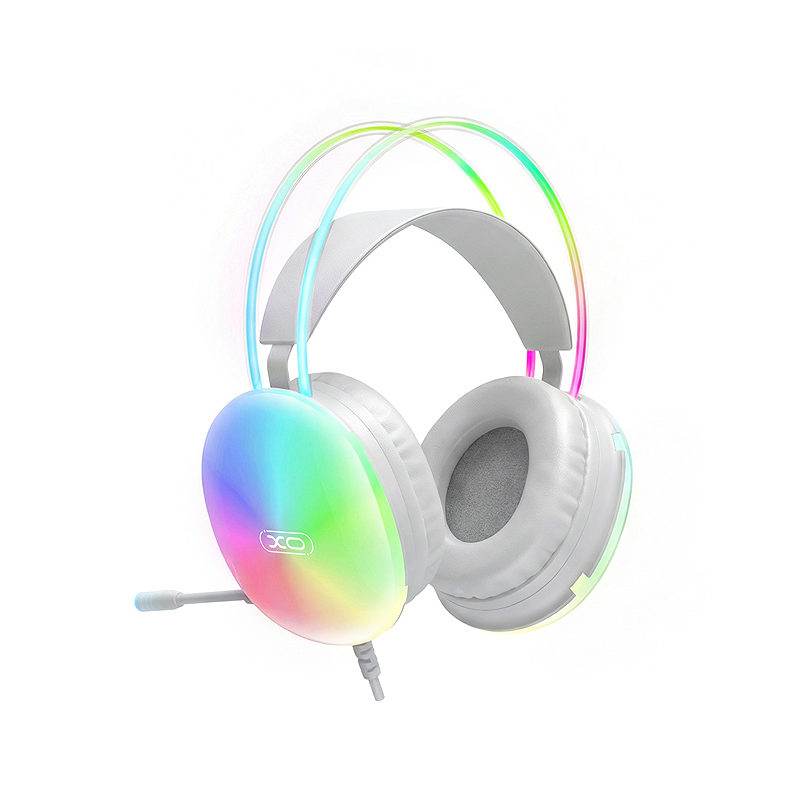 XO wired headphones GE11 jack 3,5mm - USB-A white RGB microphone - Billede 2
