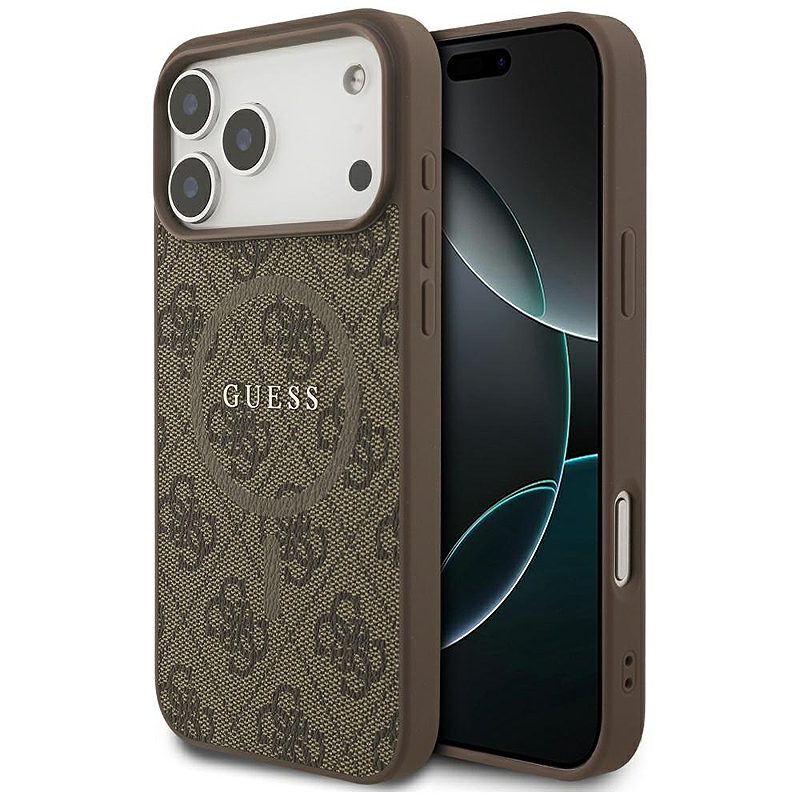 Guess 4G Ring Classic Logo MagSafe case for iPhone 17 Pro Max brown
