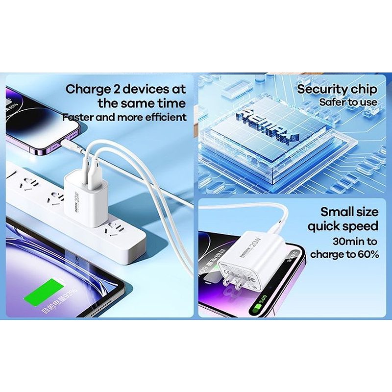 REMAX KIDDY SIERIES 20W WALL CHARGER RP-U120 USB/USB-C WHITE - Billede 3