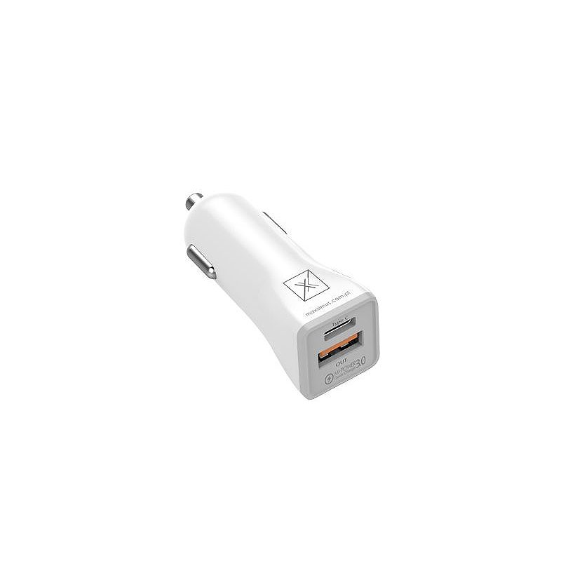 CAR CHARGER  MX KAPPA 18W PD+QC, USB-A+C  + TYPE-C/LIGHTNING CABLE 20W PD WHITE
