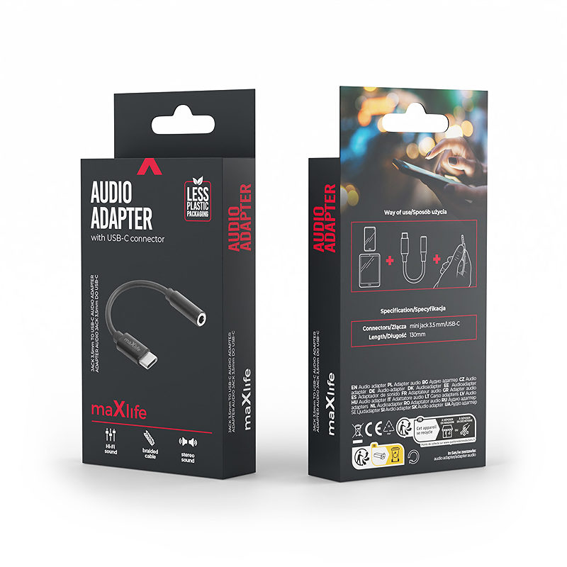 Maxlife adapter audio MXJC-02 jack 3,5 mm - USB-C black - Billede 2