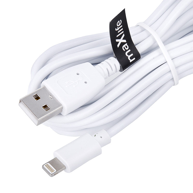 Maxlife cable USB - Lightning 3,0 m 2A white - Billede 2