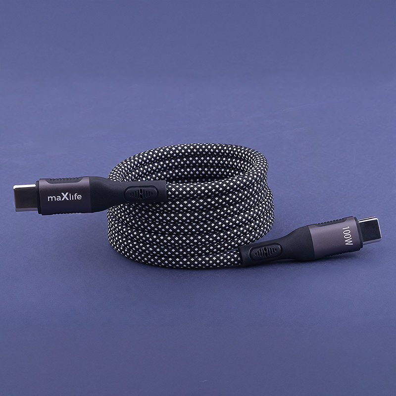 Maxlife MXUC-11 magnetic cable USB-C - USB-C 1,0 m 100W black nylon - Billede 2