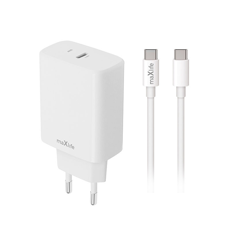 Maxlife MXTC-10-30C PD QC charger 1x USB-C 30W white + USB-C - USB-C cable 60W