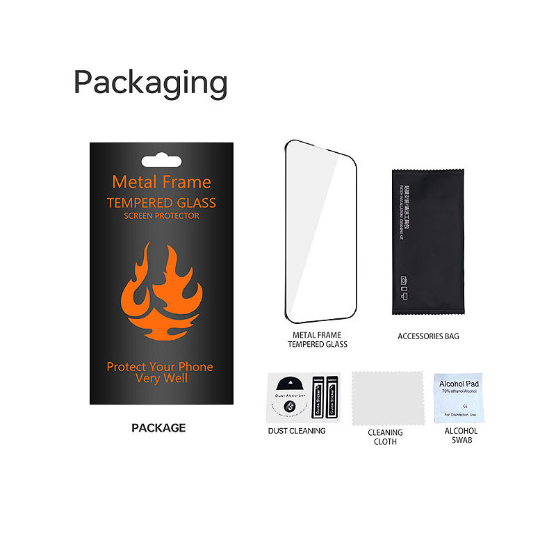 Tempered glass metal frame for Xiaomi Redmi 14C black frame - Billede 3
