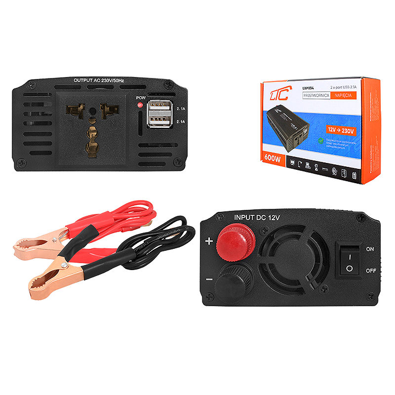 Power inverter in: 12V DC out: 230V/50Hz, 600W/1200W + 2xUSB-A 5V/2.4A LTC - Billede 2