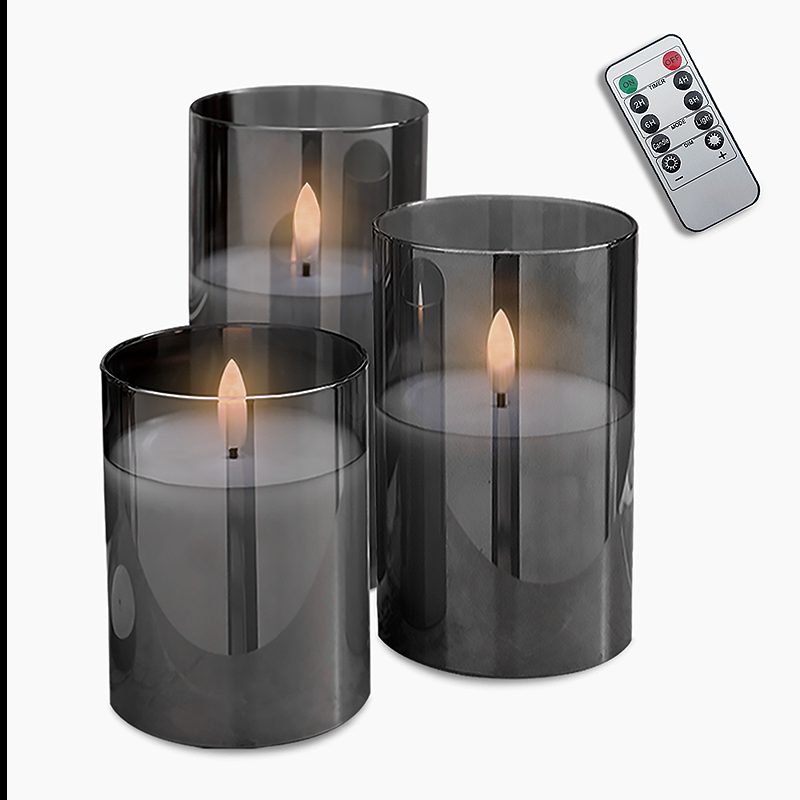 Decorational LED Candle set 3 pcs. smoked glass + remote