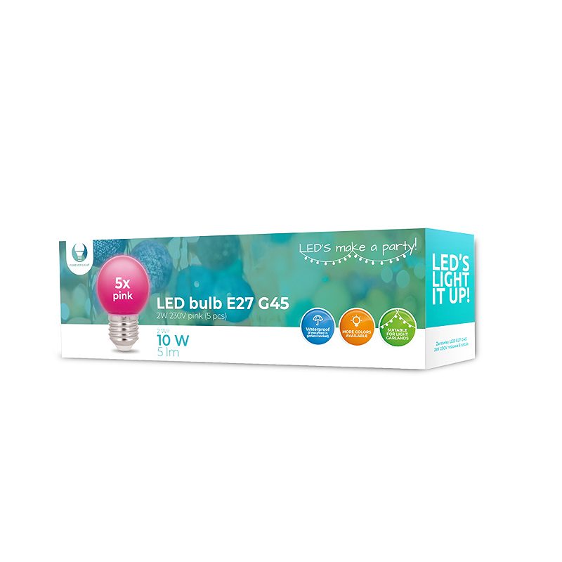 Forever Light LED Bulb E27 G45 2W 230V pink 5pcs