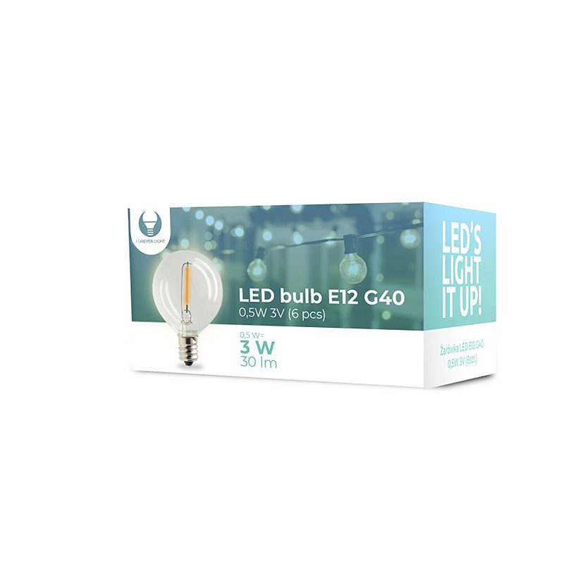 Forever Light LED Bulb E12 FL-1B G40 0.5W 3V 30lm clear 6pcs