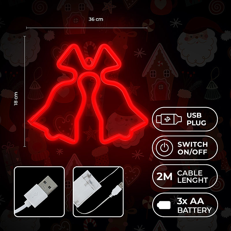 Neon LED CHRISTMAS BELLS red FLNE17 Forever Light - Billede 5