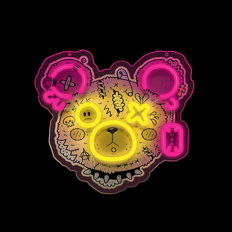 Neon ART LED PUNK TEDDY BEAR pink-yellow FLA01 Forever Light - Billede 2