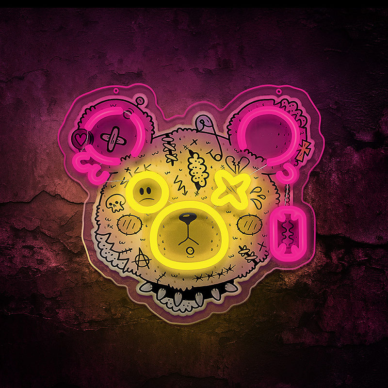 Neon ART LED PUNK TEDDY BEAR pink-yellow FLA01 Forever Light - Billede 3