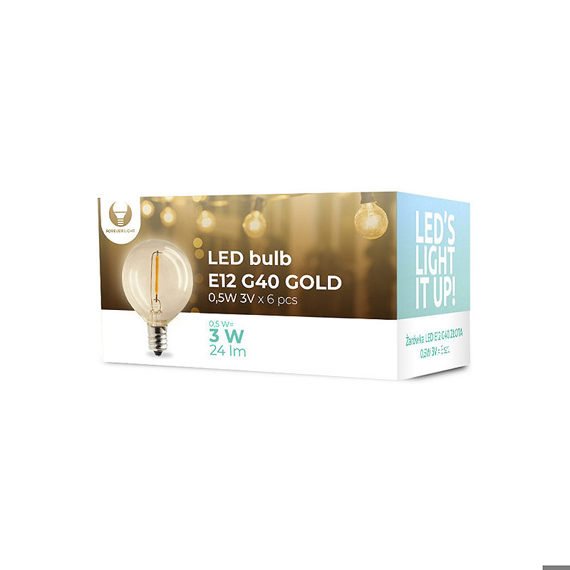 Forever Light LED Bulb E12 G40 0.5W 3V 24lm FL-2B gold 6pcs