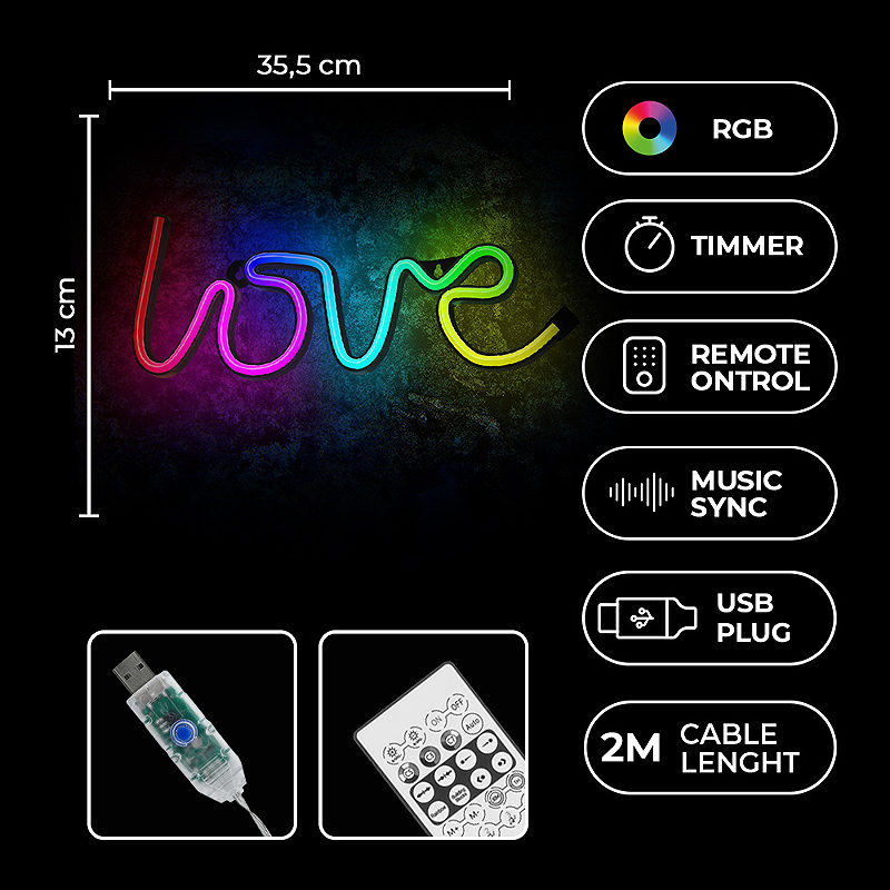 Neon LED RGB LOVE FLRN01 + RC Forever Light - Billede 5