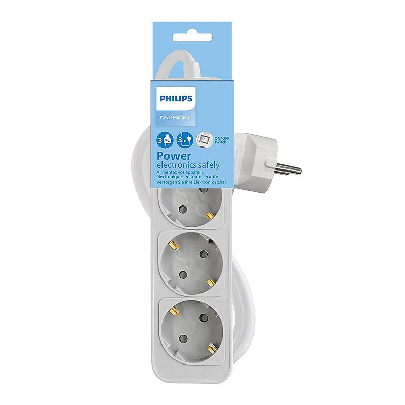 Power strip PHILIPS etension cord 3 Schuko sockets 1.5m 10A white - Billede 2
