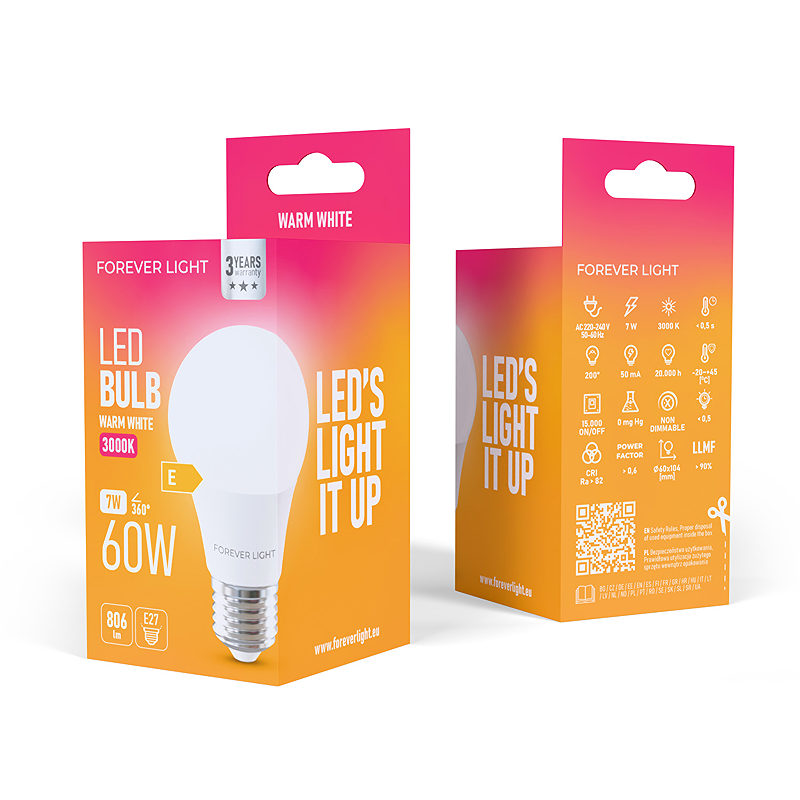 Forever Light LED Bulb E27 A60 7W 806lm 3000K class E - Billede 3