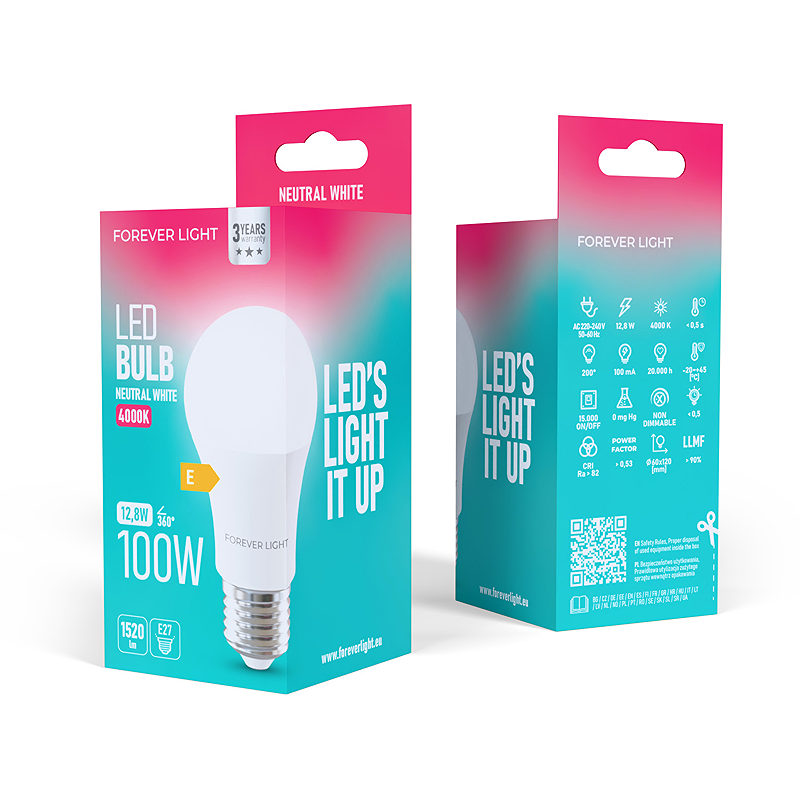 Forever Light LED Bulb E27 A60 12.8W 1520lm 4000K class E - Billede 3